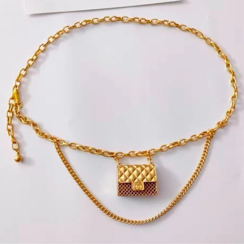 Mini Double Fashion Tassel Gold Chain Belt with mini Bag - Picture 6 of 16